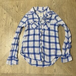 Abercrombie & Fitch Small White Pink Blue Button Front Shirt‎ Roll Tab Sleeve